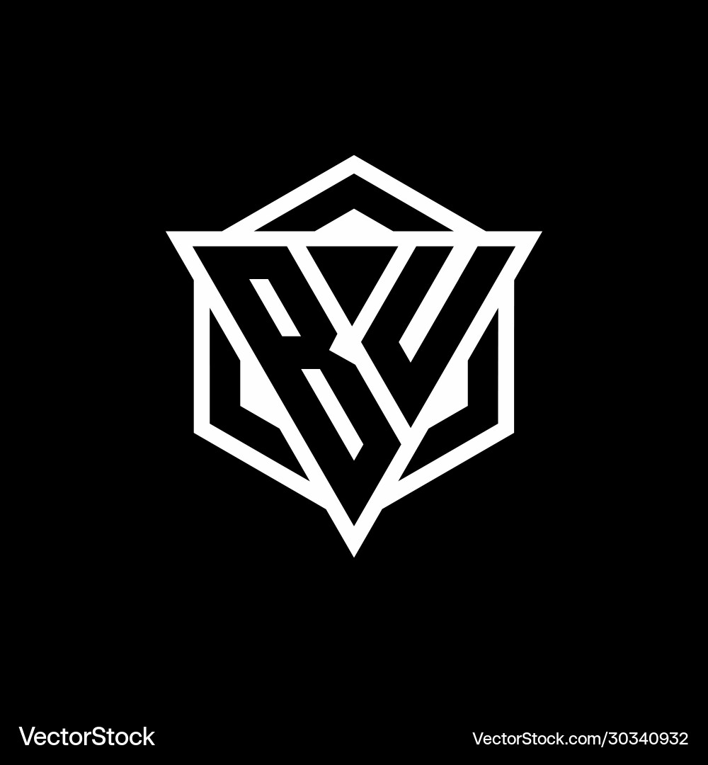 Bu logo monogram with triangle and hexagon shape Bu logo monogram with triangle and hexagon shape Vector Image