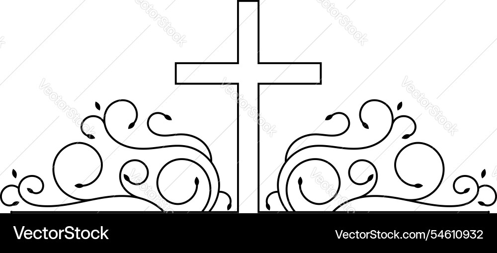 Christian cross with pattern curl branches leaves vector image