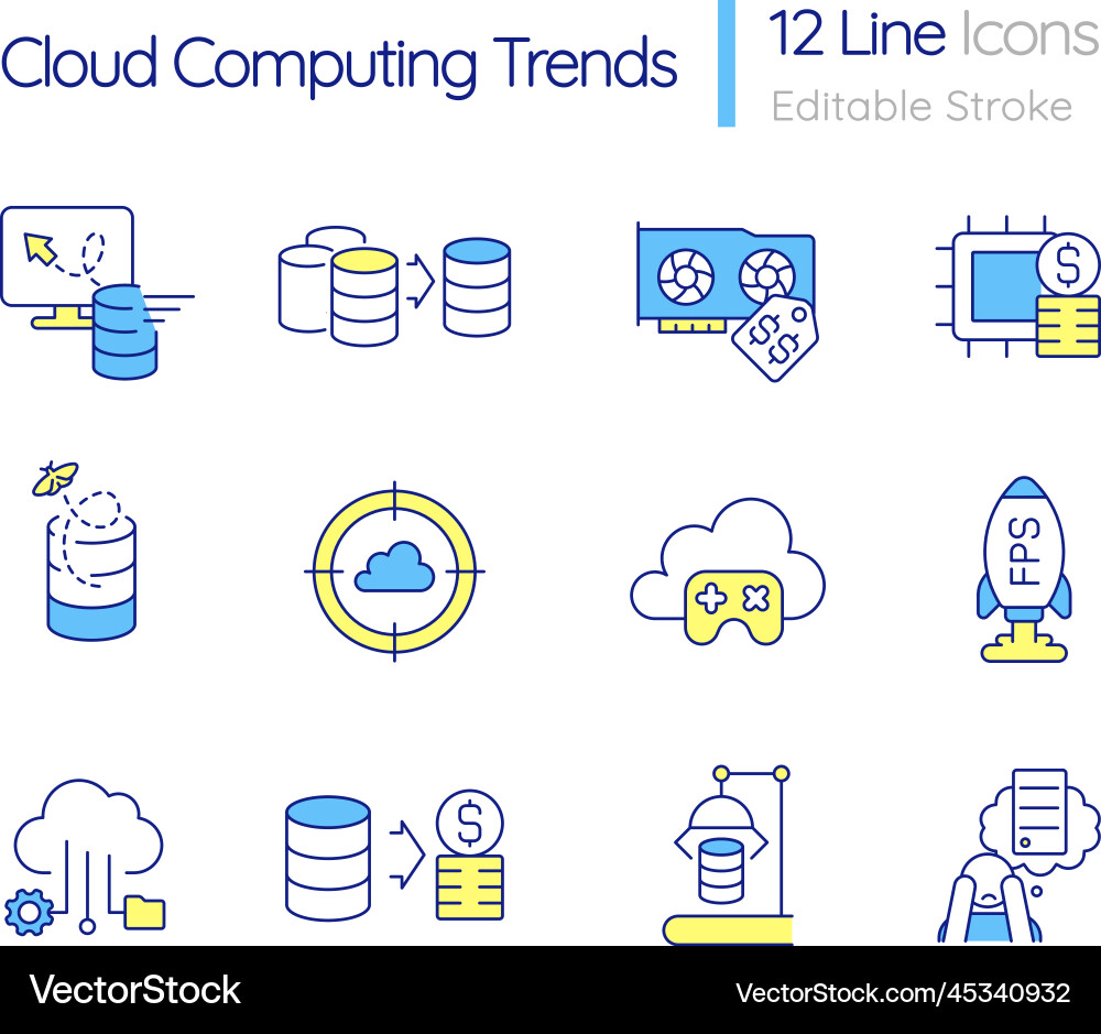Cloud computing trends rgb color icon set Cloud computing trends rgb color icon set vector image