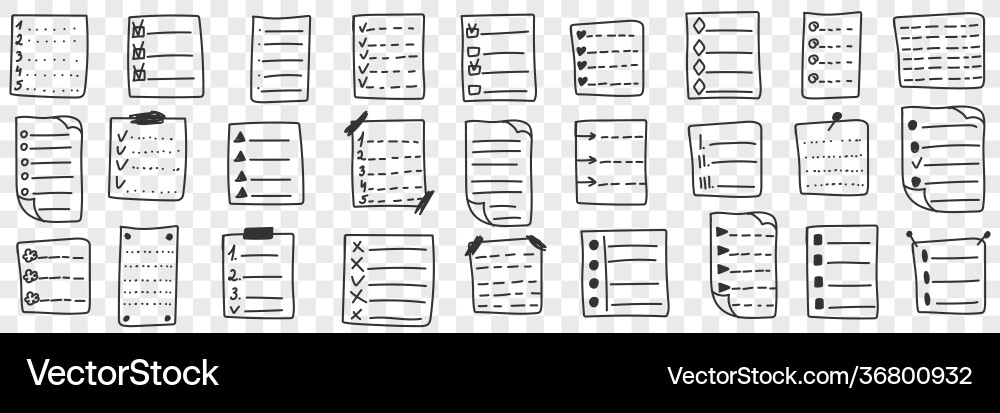 Fulfilled controlling checklists doodle set Fulfilled controlling checklists doodle set vector image