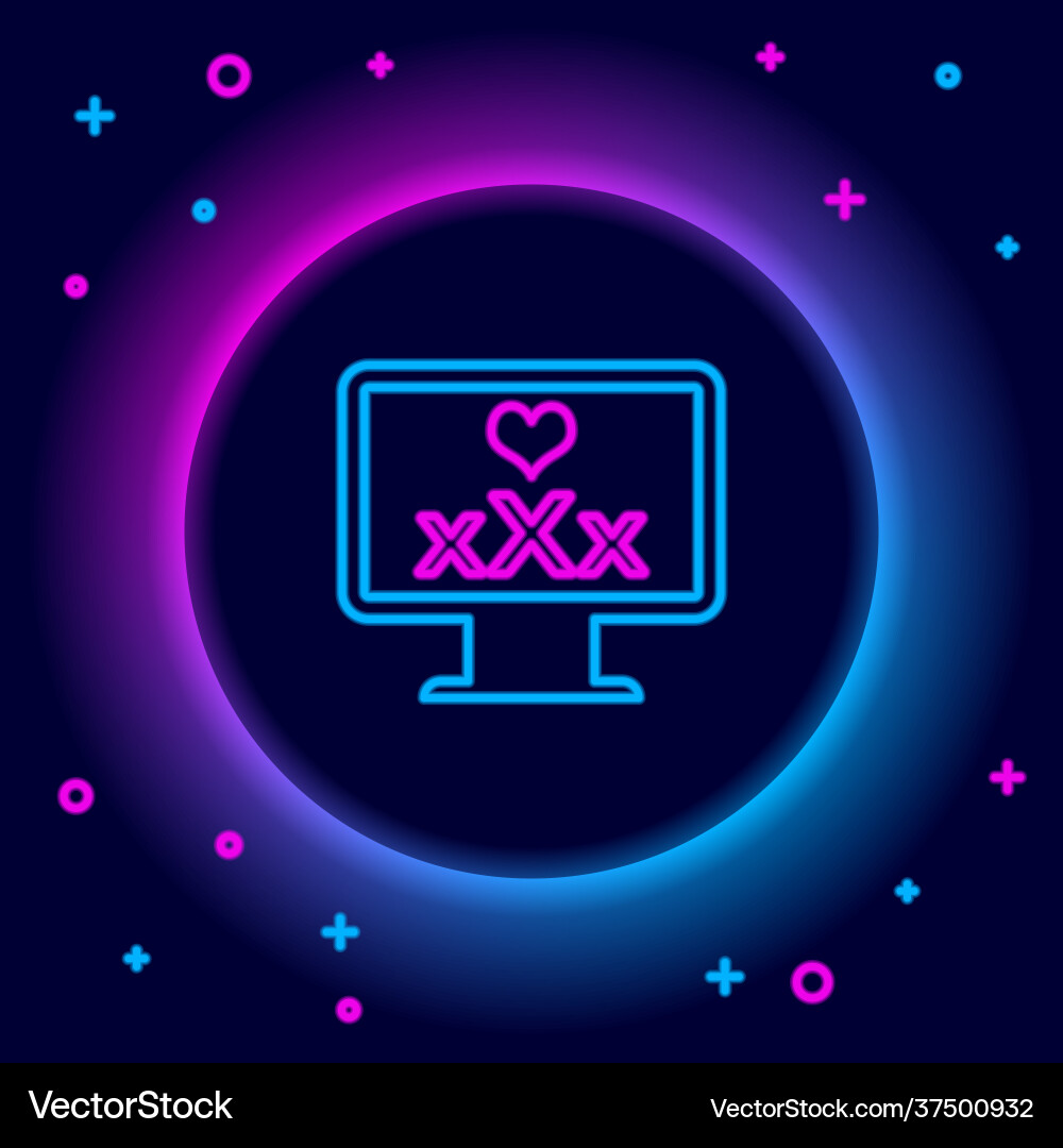 Glowing neon line computer monitor with 18 plus vector image