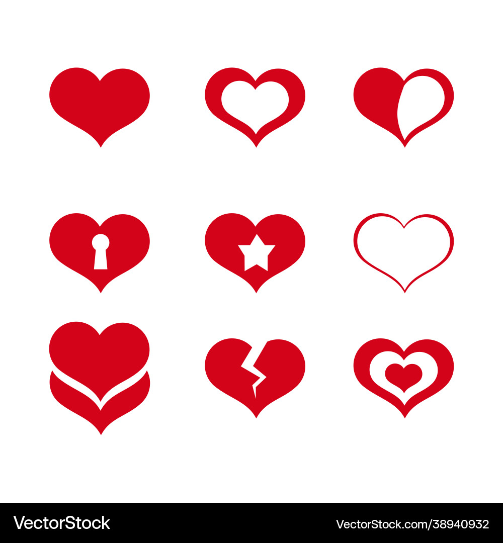 Hand Drawn Heart Icon Set Vector Image