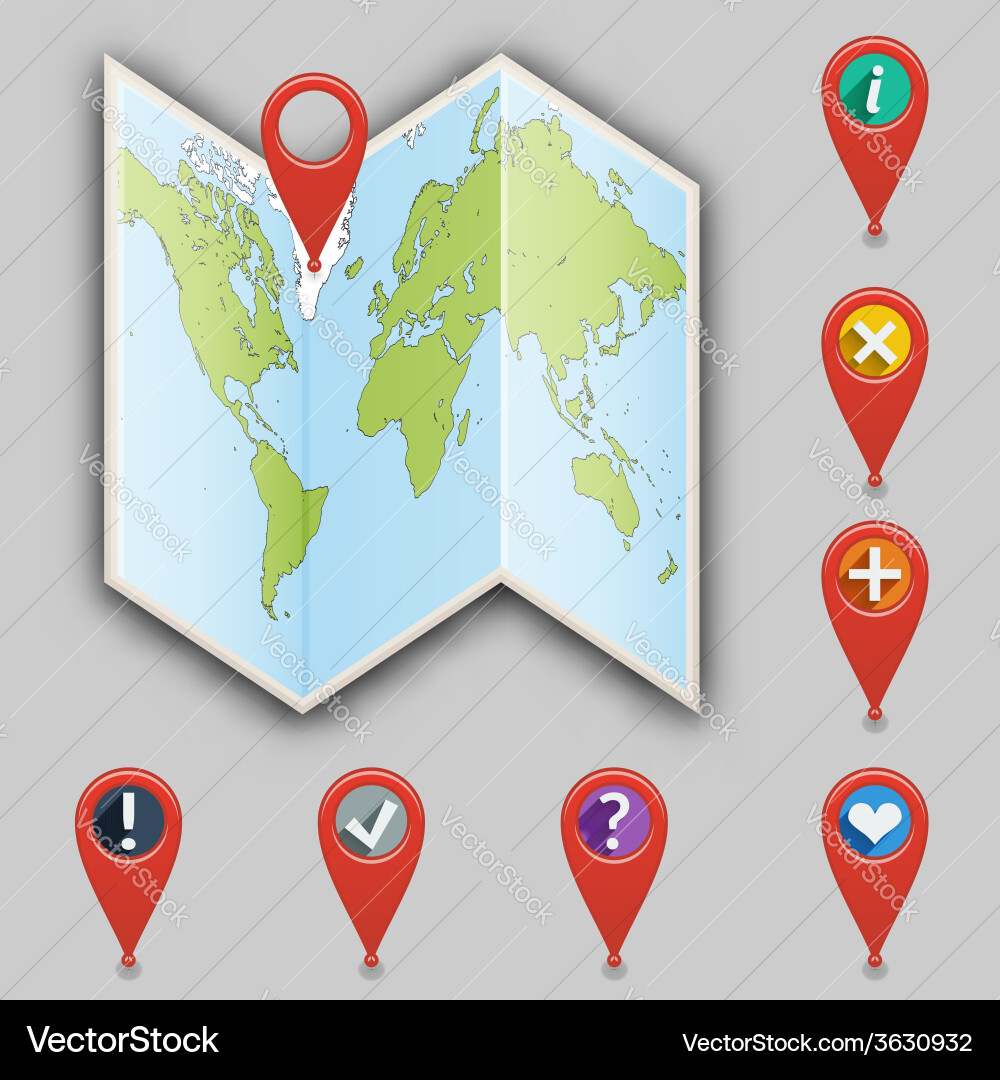 Icon of map and set different pointers Vector Image