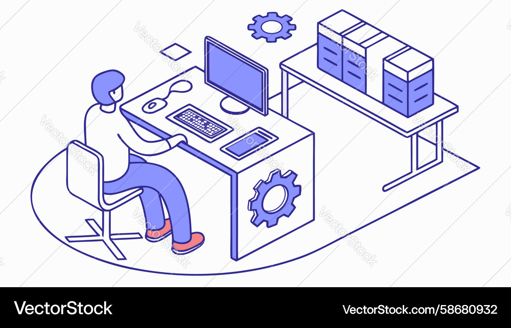 It support technician with servers and computers Vector Image