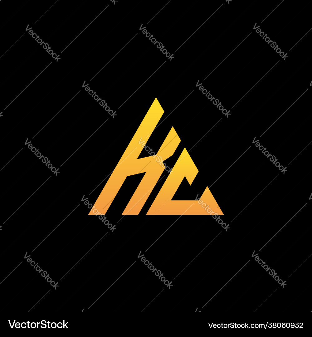 K c monogram initial logo with a yellow triangle Vector Image