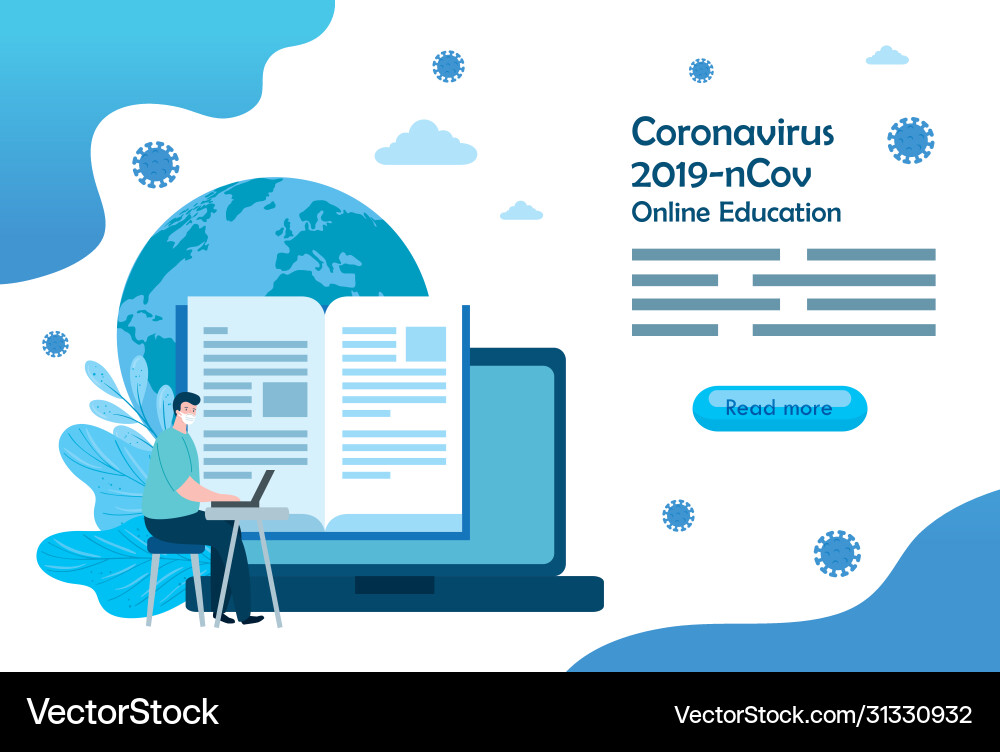 Man using face mask studying online Man using face mask studying online vector image