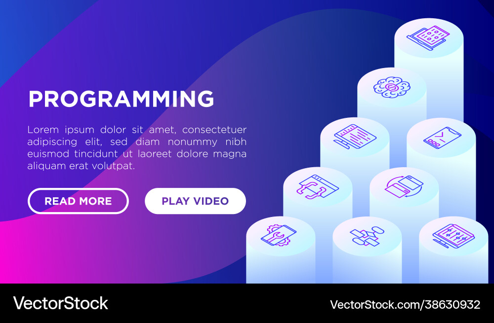Programming concept with thin line isometric Vector Image