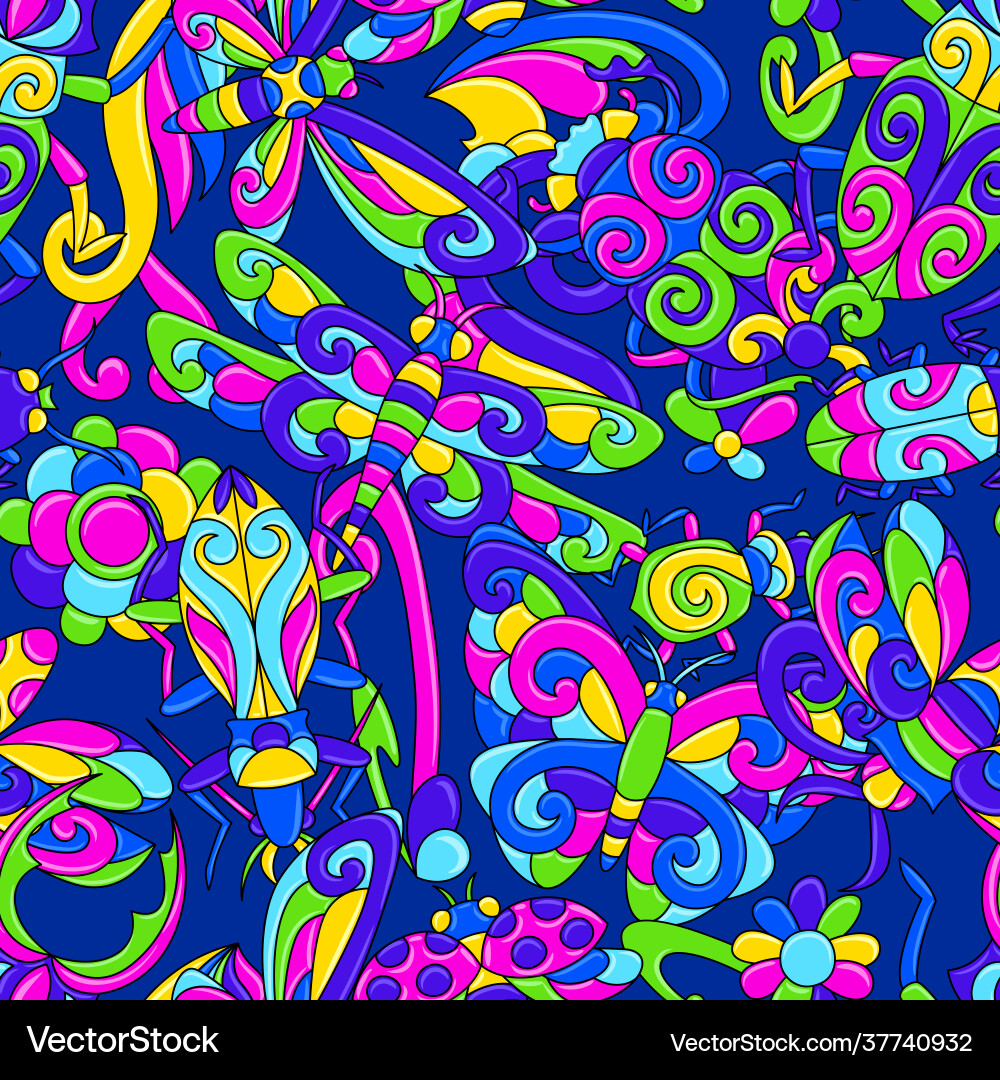 Seamless pattern with stylized bugs and insects Seamless pattern with stylized bugs and insects vector image