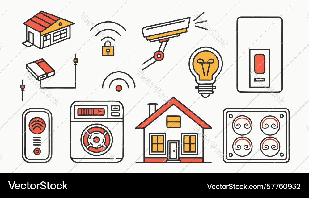 Smart home control panel and automation icons vector image