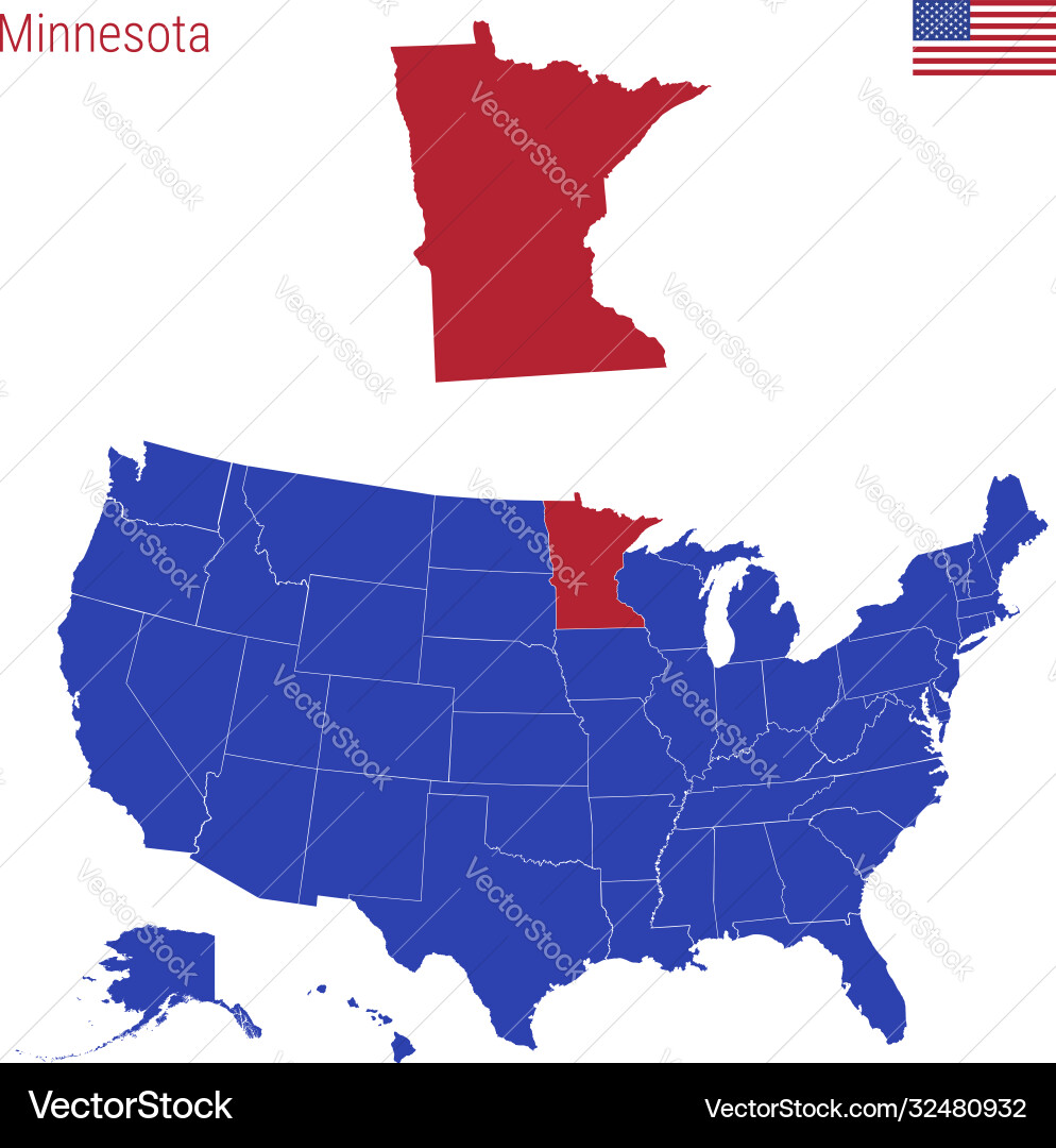 State minnesota is highlighted in red map State minnesota is highlighted in red map vector image