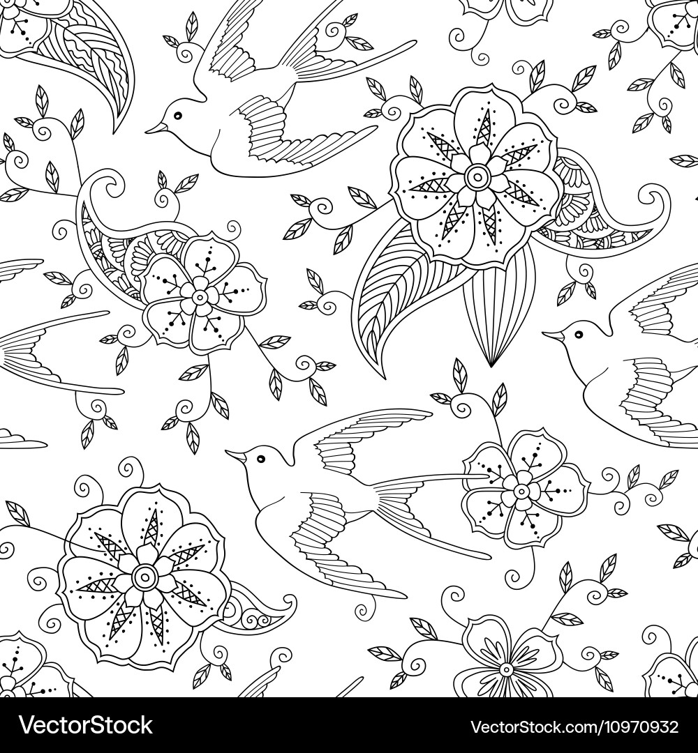 Swallow Bird Seamless Pattern Vector Image