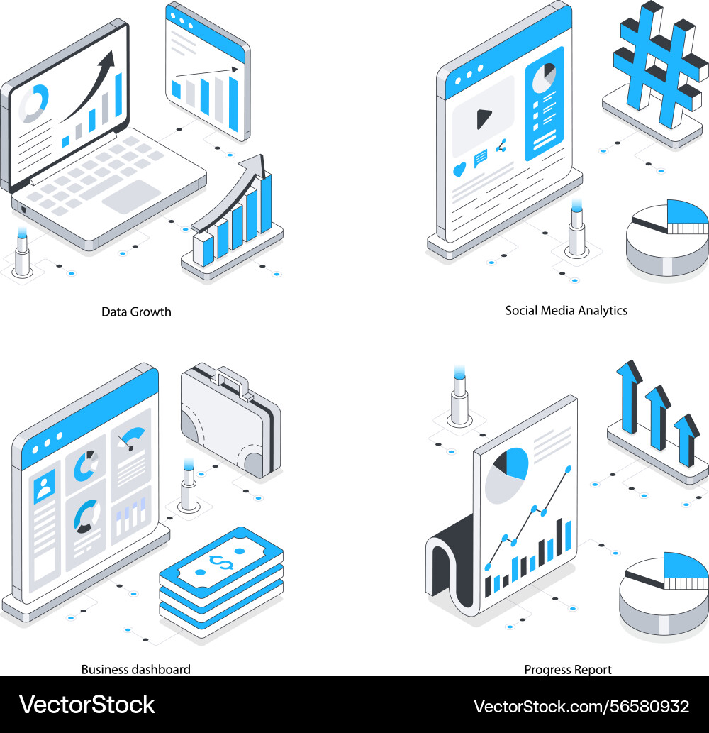 Web analytics isometric set 14 Vector Image