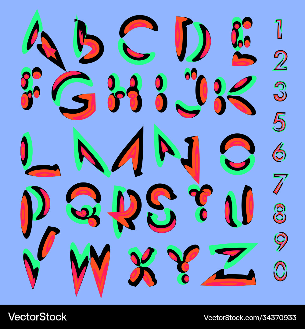 Abstract colorful font and alphabet Abstract colorful font and alphabet Vector Image