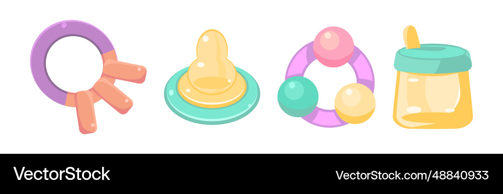Babyhood object and different items for playing Vector Image