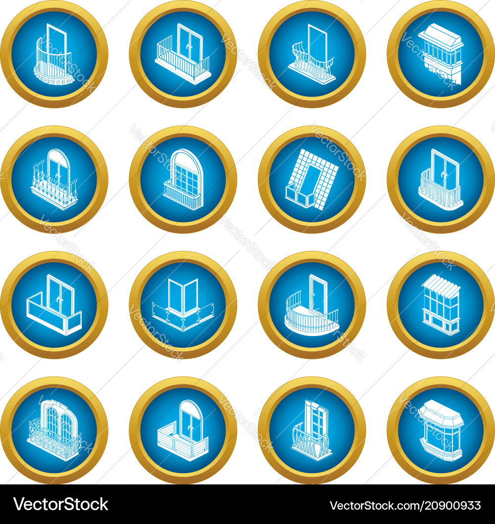 Balcony window forms icons set simple style Balcony window forms icons set simple style vector image