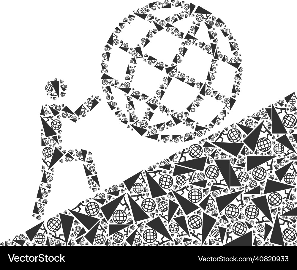 Man rolling globe up recursion icon mosaic of self Man rolling globe up recursion icon mosaic of self Vector Image
