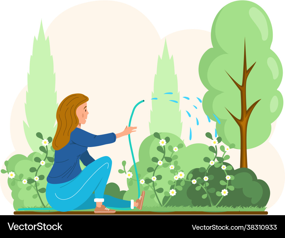 Mädchen Gartenpflanze Frau pflanzt Blumen Mädchen Gartenpflanze Frau pflanzt Blumen vektorbild