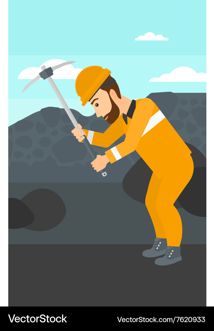 Miner working with pick vector image