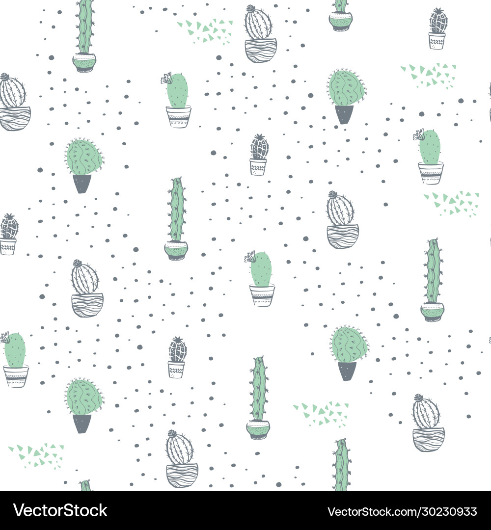Seamless pattern with cactus in pots and dots Seamless pattern with cactus in pots and dots Vector Image