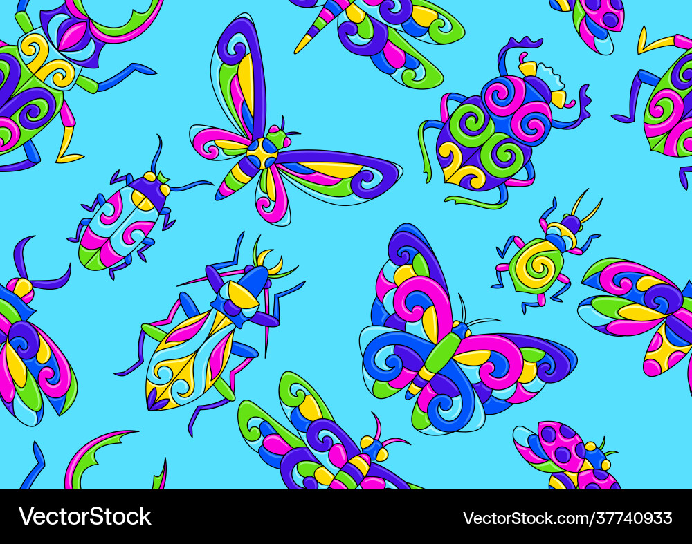 Seamless pattern with stylized bugs and insects Seamless pattern with stylized bugs and insects vector image