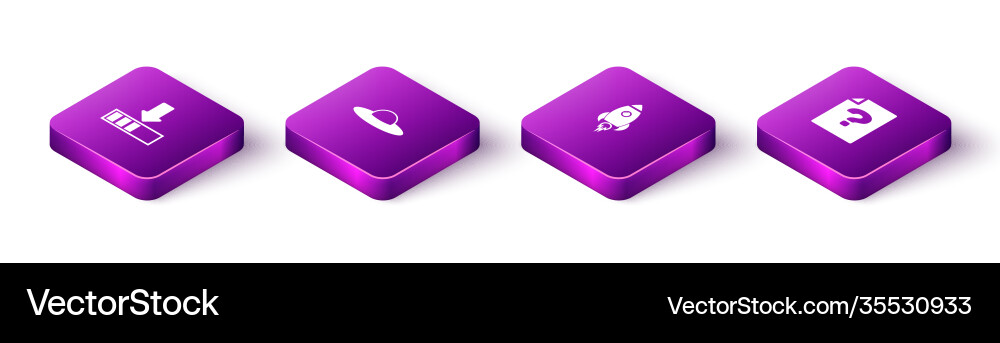 Set isometric loading ufo flying spaceship Set isometric loading ufo flying spaceship Vector Image