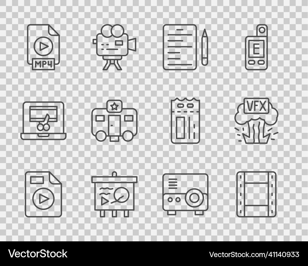 Set line avi file document play video scenario Set line avi file document play video scenario vector image