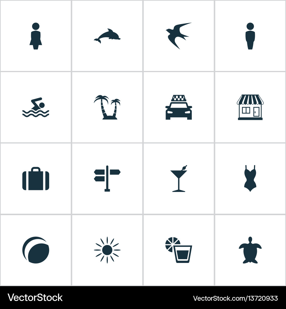 Set of simple seaside icons vector image