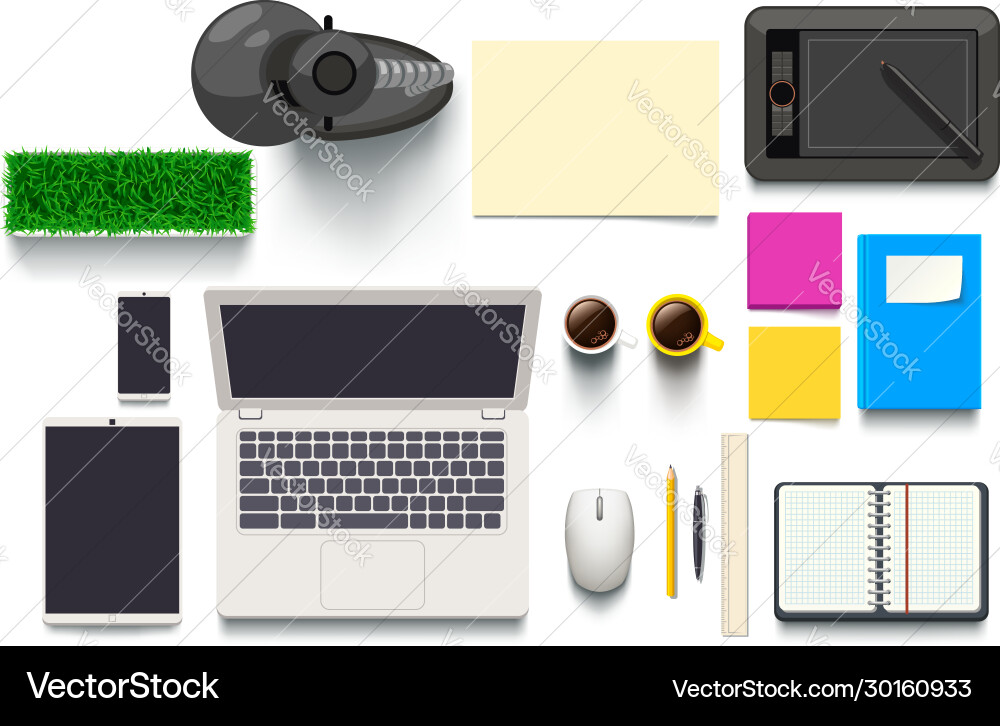 Top view on desk objects Top view on desk objects vector image