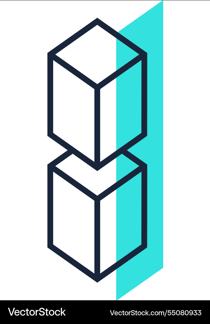 Two white cubes are connected creating a modular Two white cubes are connected creating a modular vector image