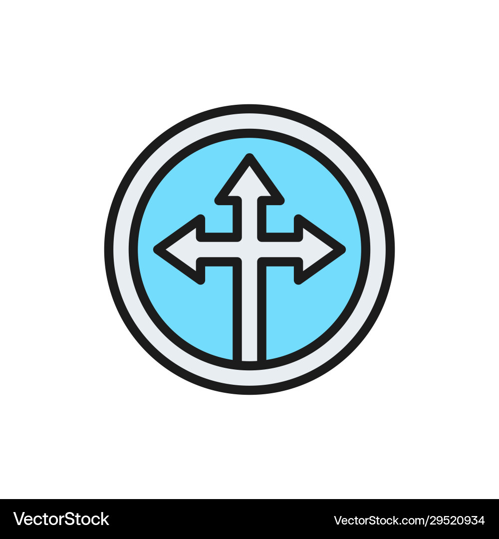 Arrow cross three-way flat color line icon Arrow cross three-way flat color line icon vector image