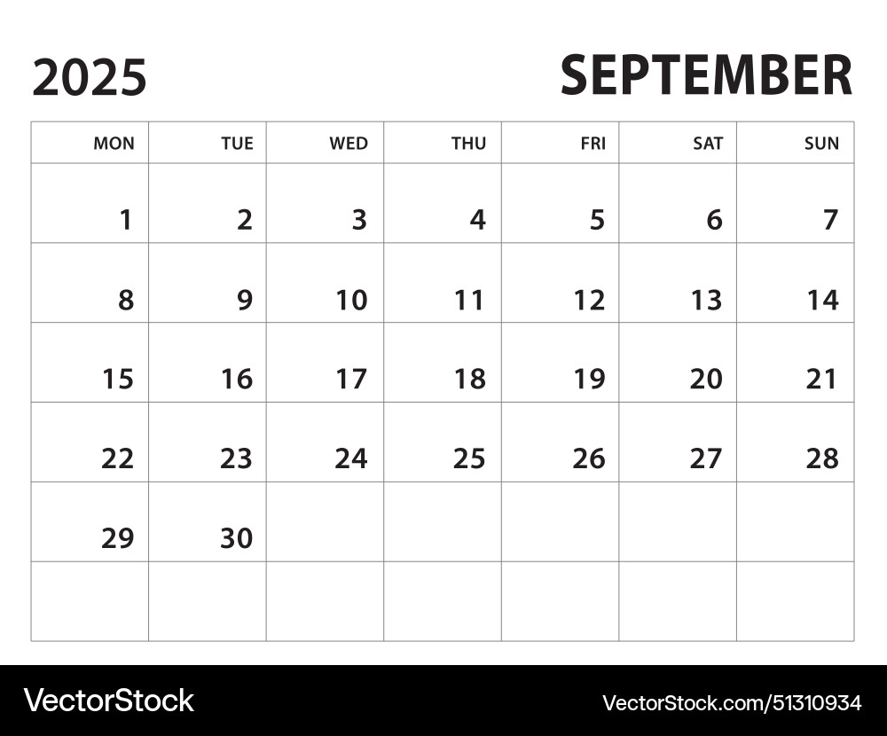 Calendar 2025 template - september Royalty Free Vector Image