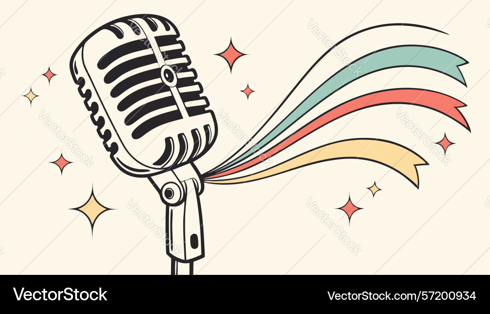 Dynamic microphone with rainbow sound waves vector image
