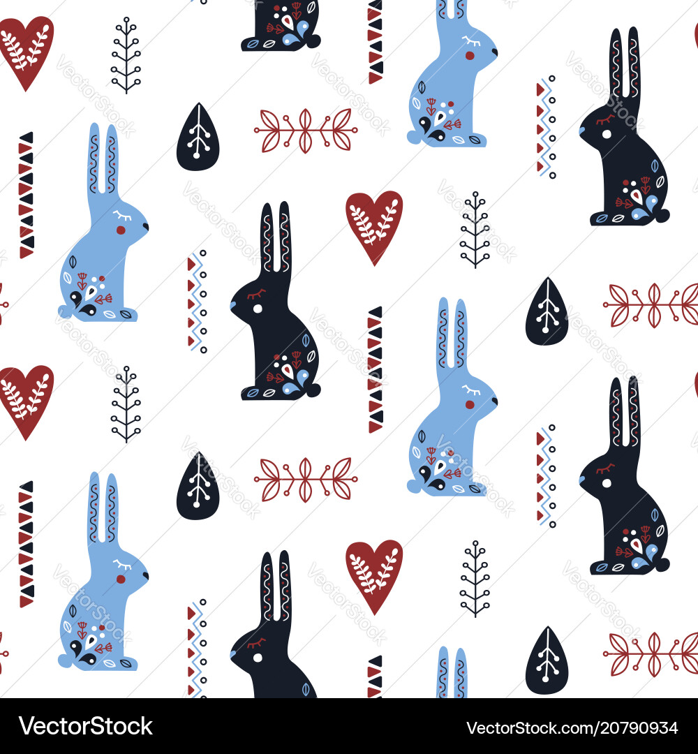 Folk art seamless pattern with rabbit Folk art seamless pattern with rabbit vector image