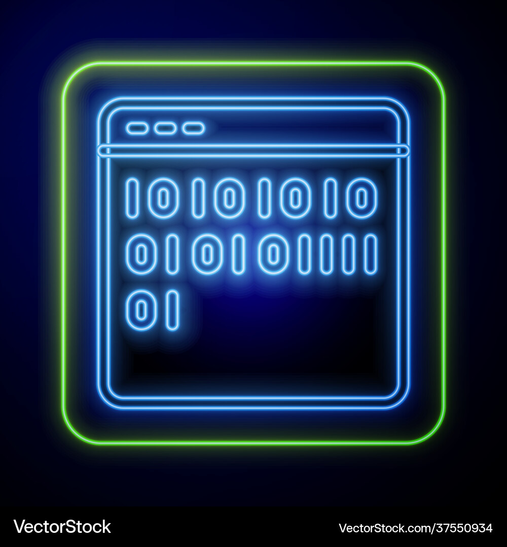 Glowing neon binary code icon isolated on blue Glowing neon binary code icon isolated on blue vector image