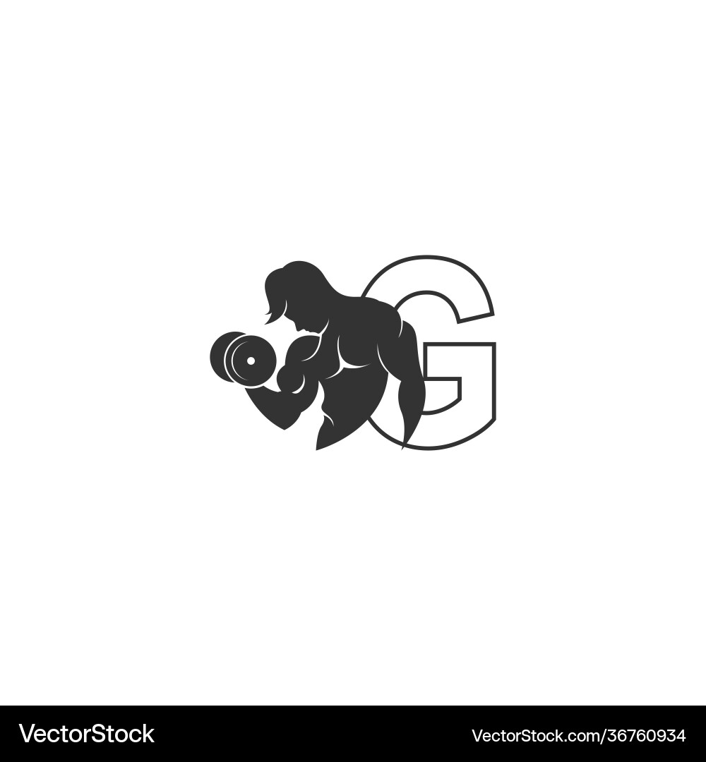 Letter g Logo-Ikone mit einer Person die Hantel hält Letter g Logo-Ikone mit einer Person die Hantel hält vektorbild