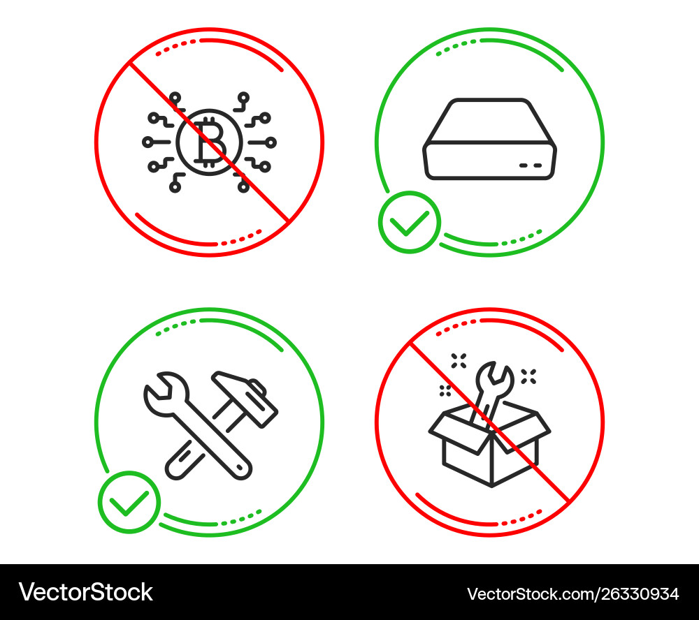 Mini pc bitcoin system and spanner tool icons set Mini pc bitcoin system and spanner tool icons set vector image