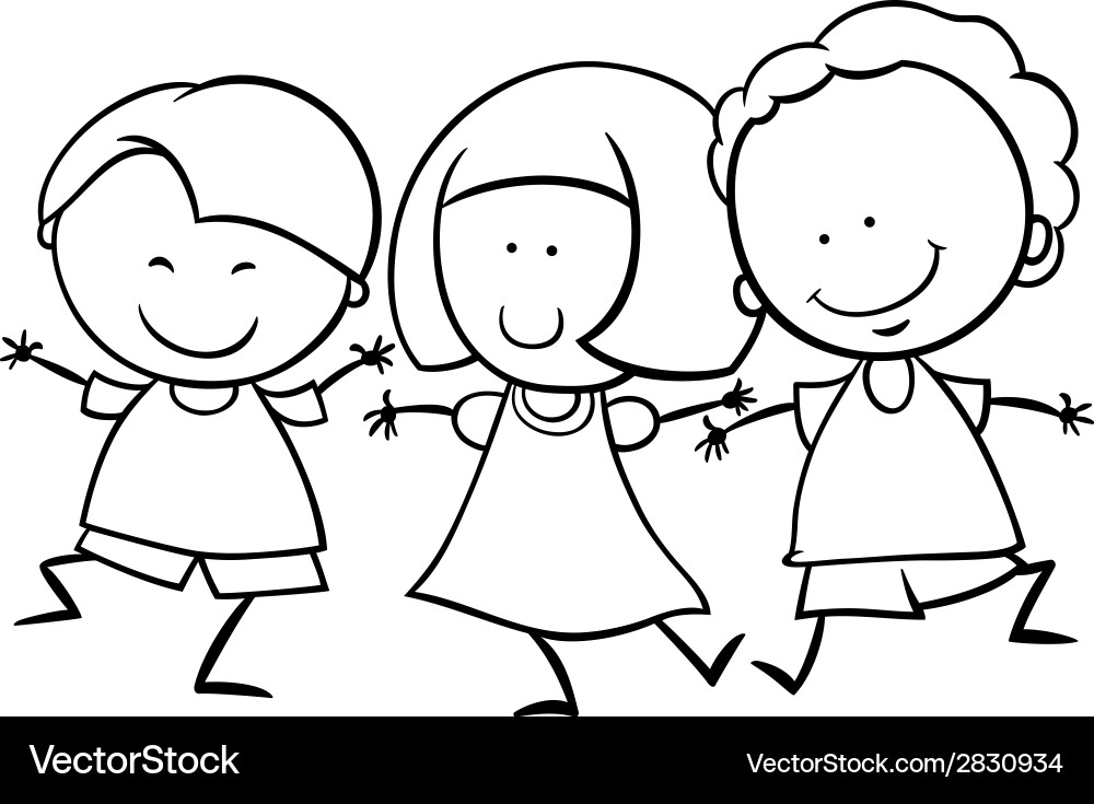 Multicultural children coloring page vector image