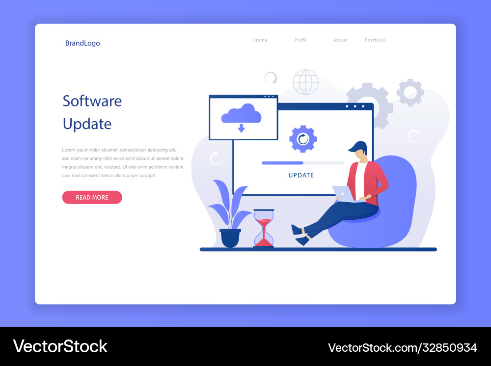 Operating system update progress landing page Operating system update progress landing page vector image