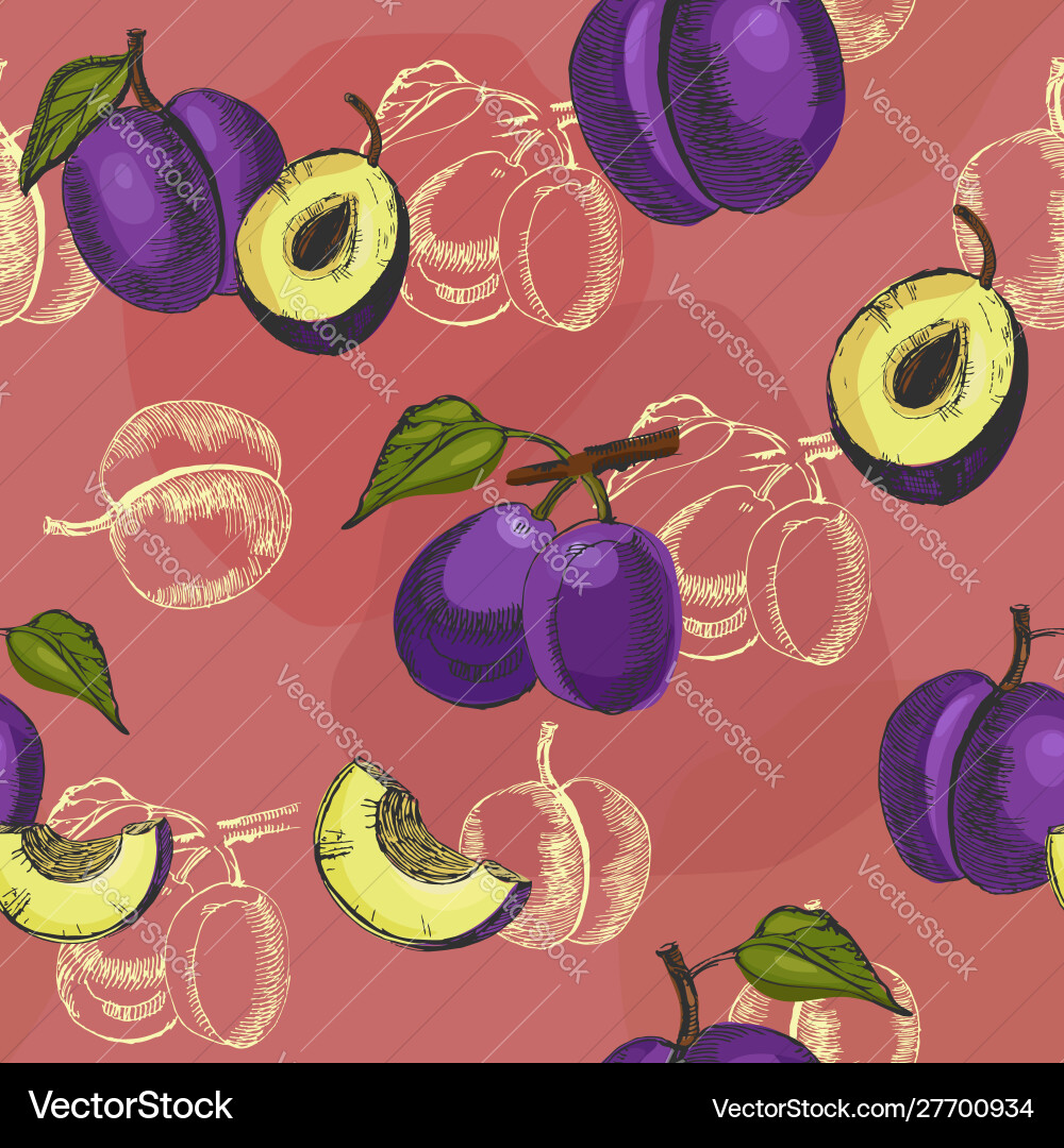 Seamless pattern with different plums Seamless pattern with different plums vector image