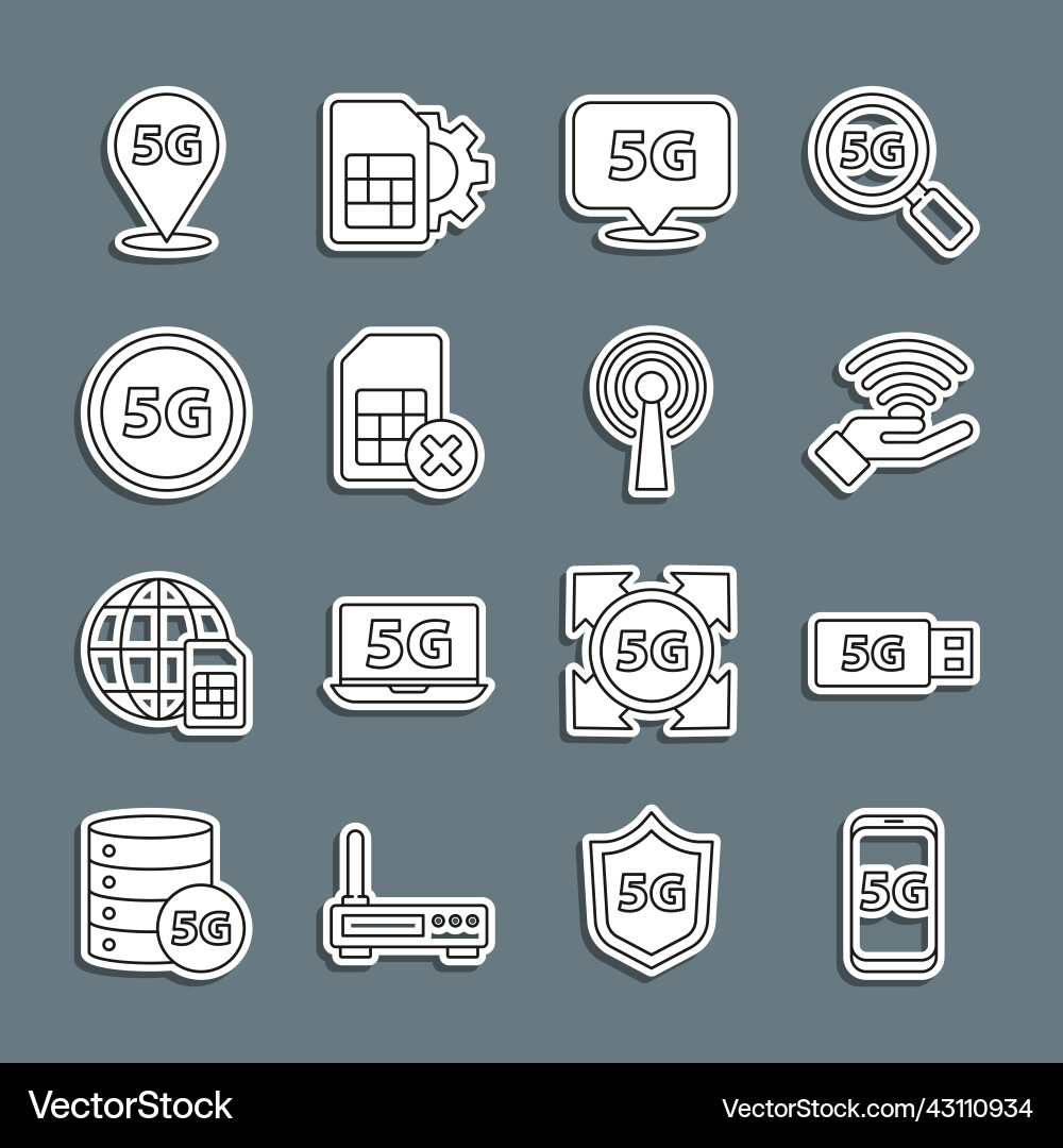 Set line mobile with 5g network modem location Set line mobile with 5g network modem location Vector Image