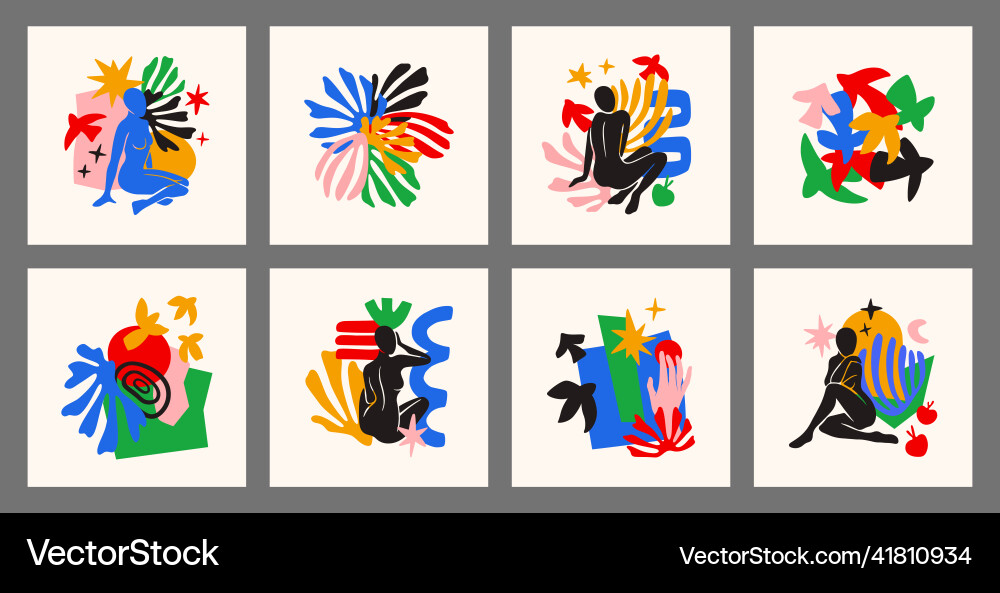 Set of colorful poster include women Set of colorful poster include women vector image