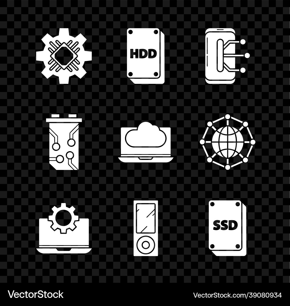 Set processor hard disk drive hdd smartphone Set processor hard disk drive hdd smartphone Vector Image