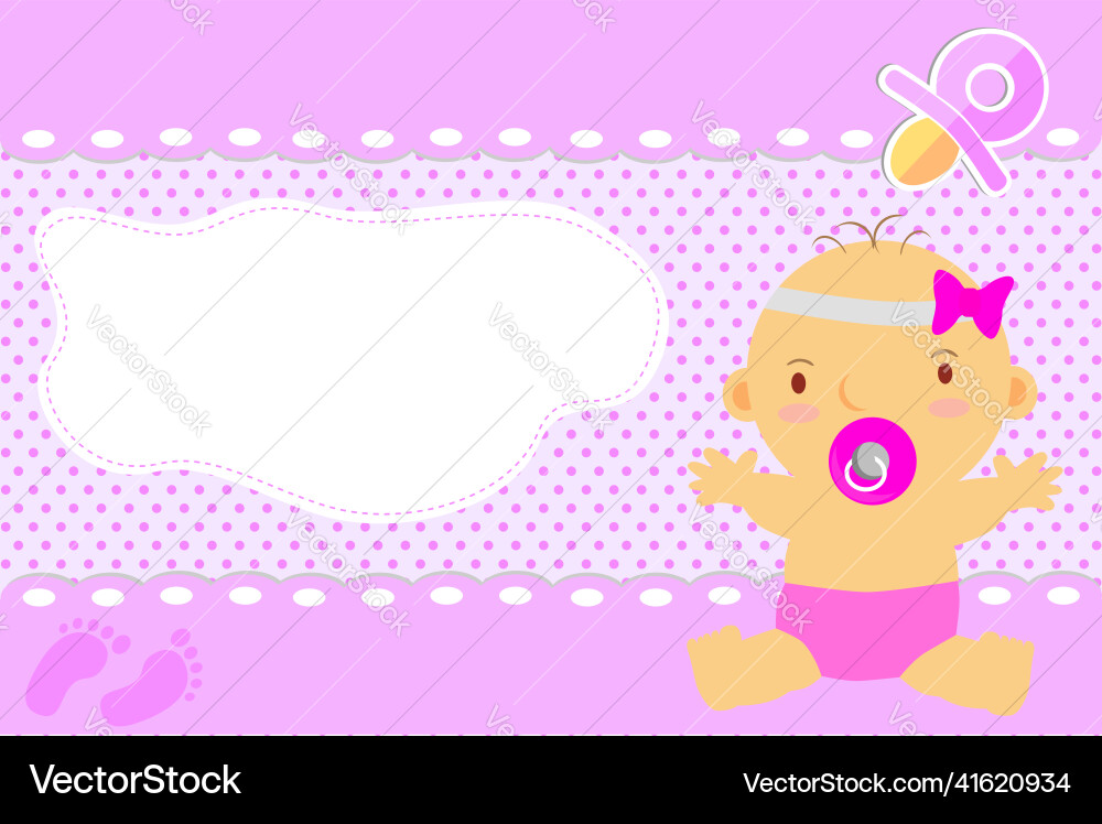 Simple rectangle baby girl greeting card Simple rectangle baby girl greeting card vector image