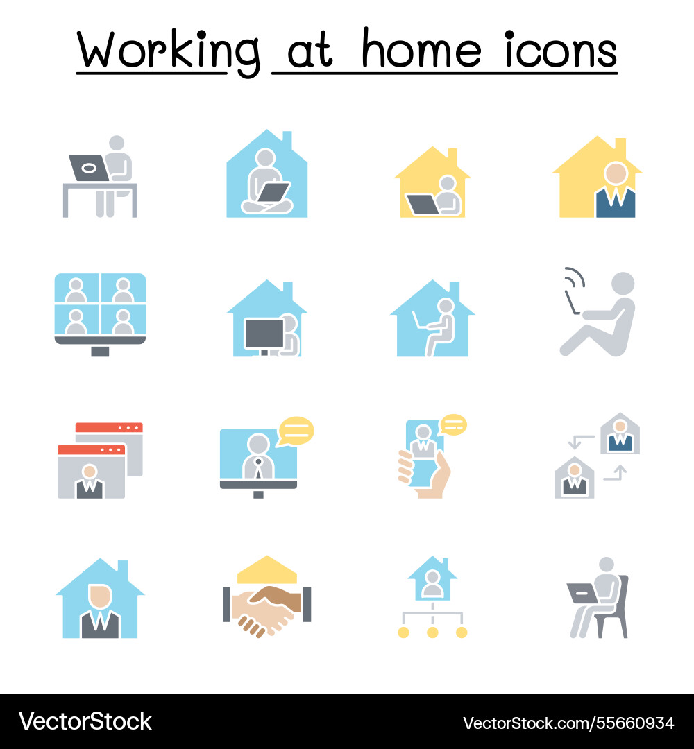 Working at home set in flat color style Working at home set in flat color style vector image