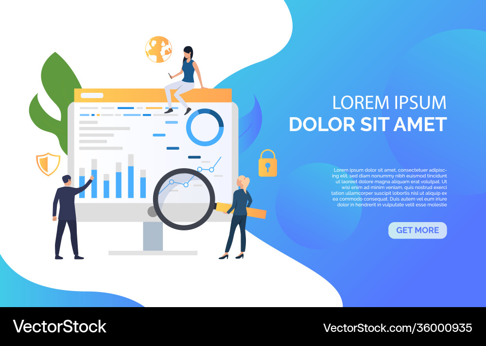 Businesspeople and computer screen with graphs Businesspeople and computer screen with graphs Vector Image