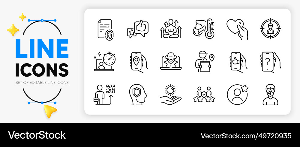 Delivery man fingerprint and timer line icons Delivery man fingerprint and timer line icons vector image