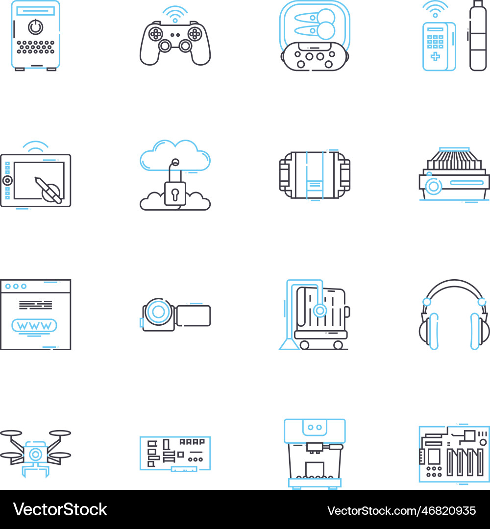 Electronic workplaces linear icons set digitized Vector Image