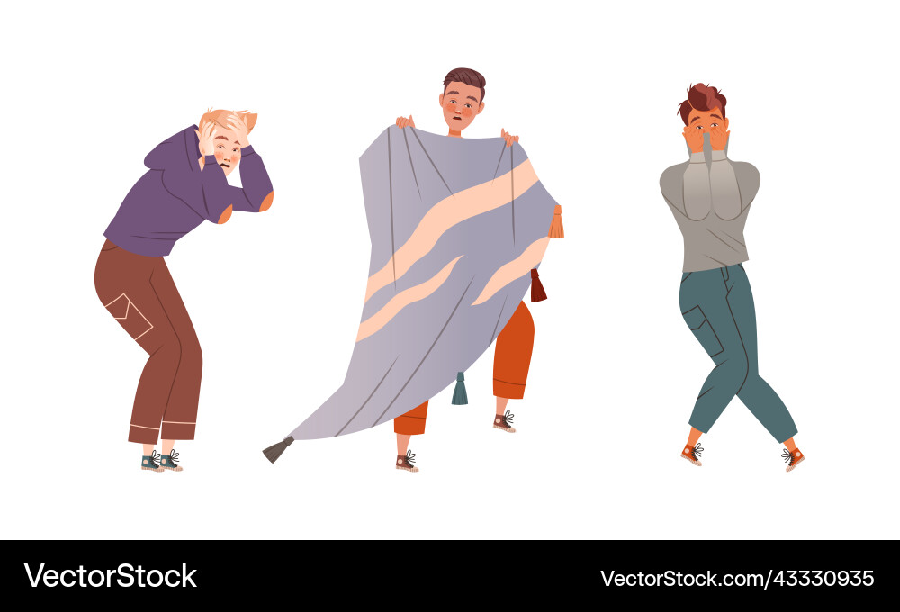 Man character afraid of something feeling scared Man character afraid of something feeling scared Vector Image
