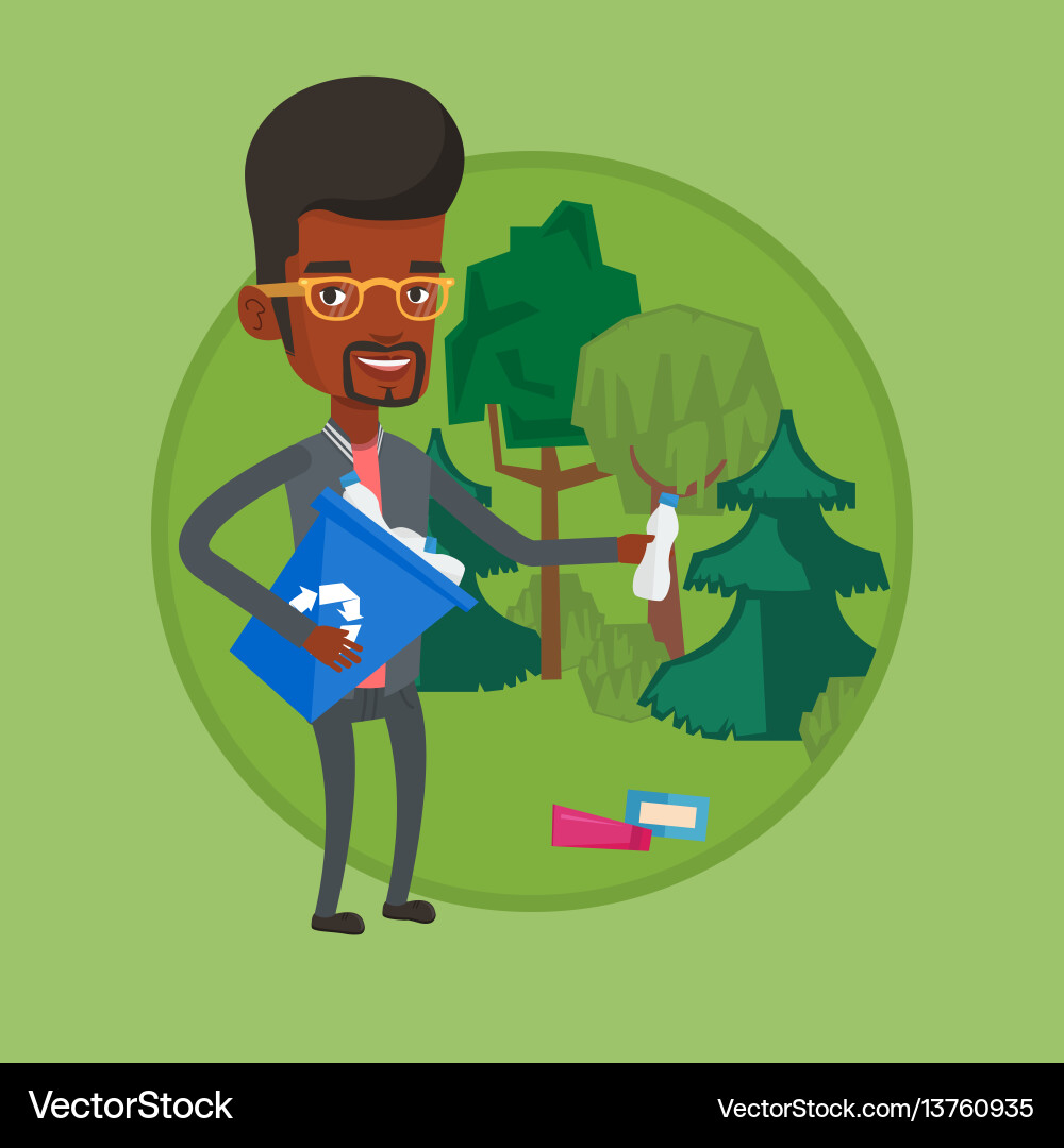 Man collecting garbage in forest Man collecting garbage in forest vector image