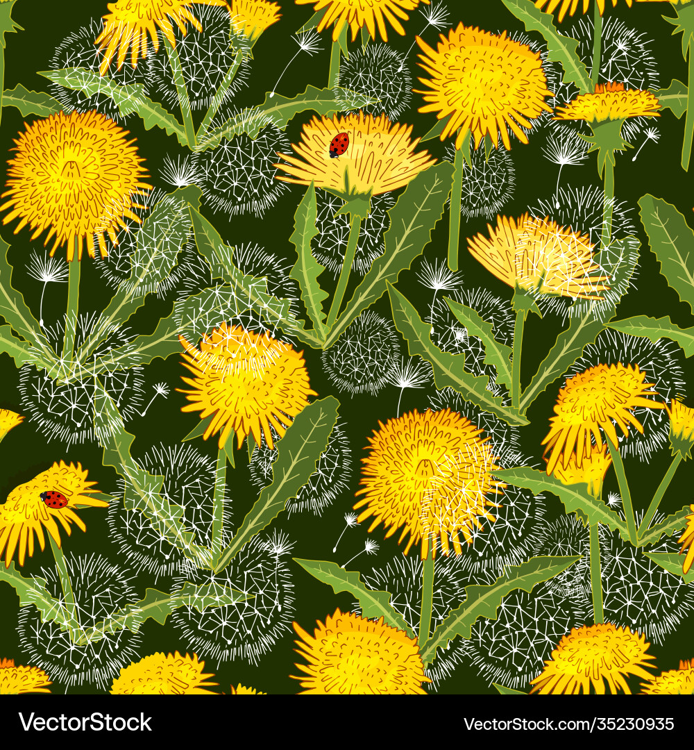 Seamless pattern with dandelion isolated on dark Seamless pattern with dandelion isolated on dark vector image